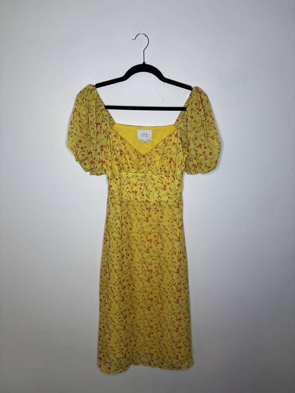 J.O.A. Floral Mini Dress Puff Sleeve V-Neck Yellow XS Just One Answer