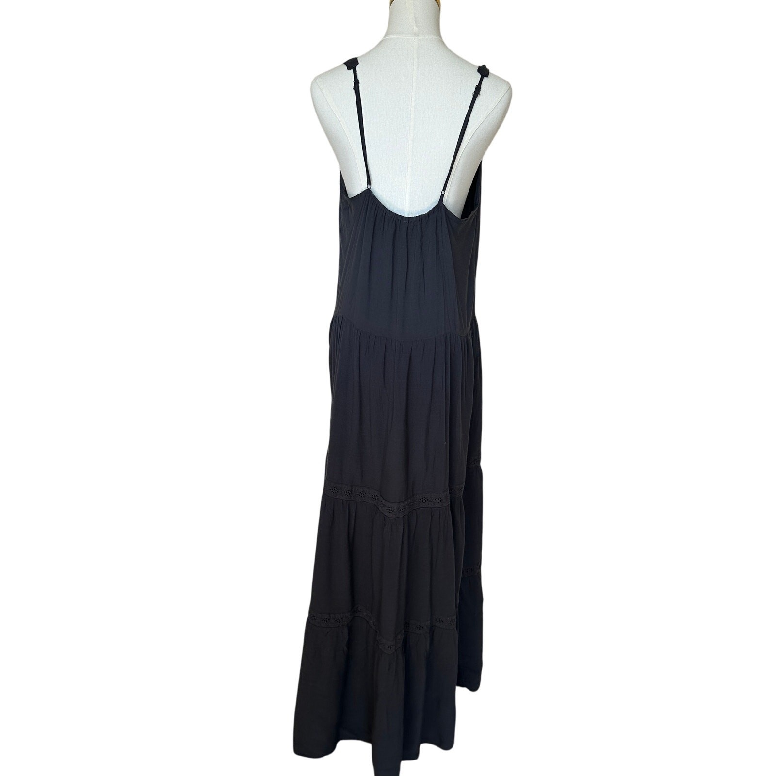 Splendid Dark Gray Tiered Ruffle Sundress Maxi Dress MEDIUM Embroider Boho $188