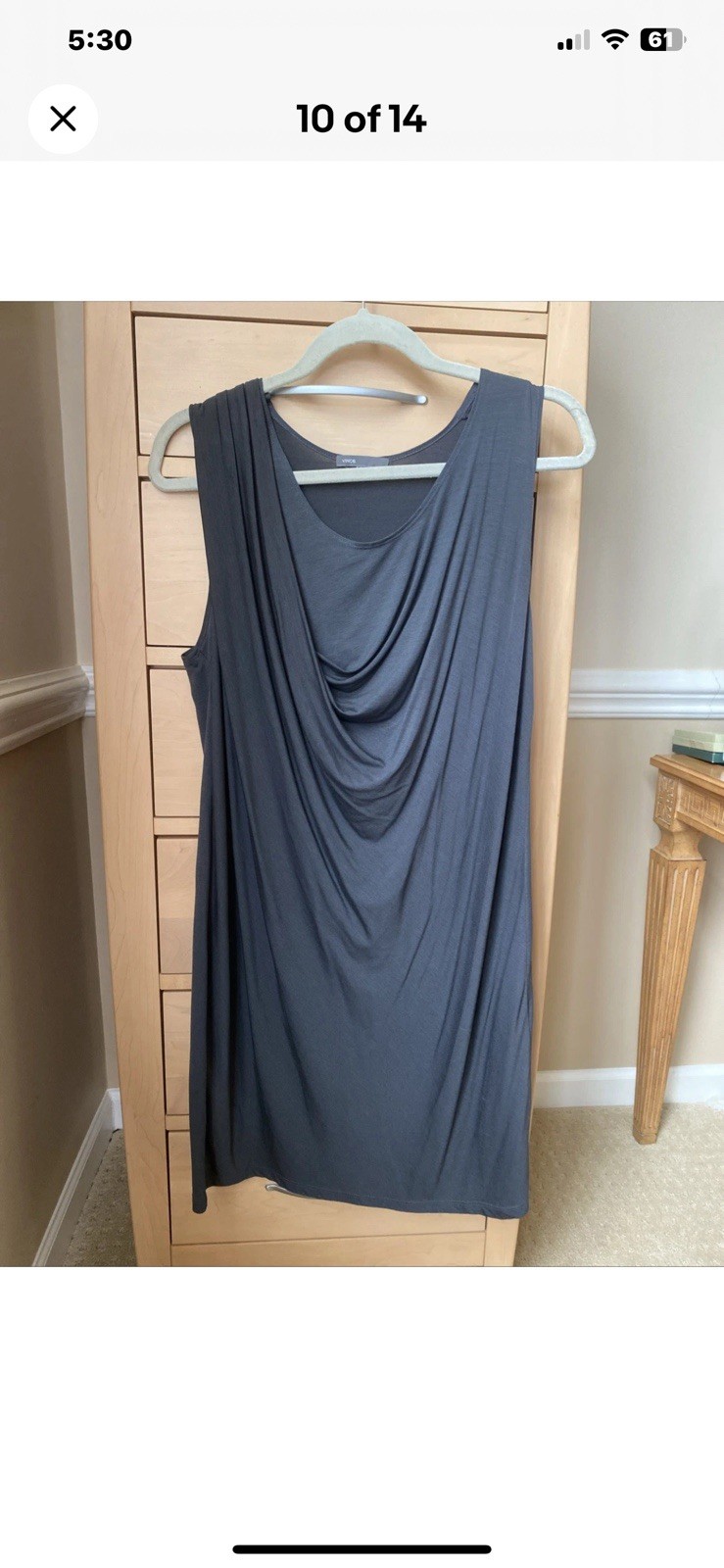 Vince Draped Dress Knit Stretch Y2K Vintage Asymmetric Size L Cowl Neck Comfort