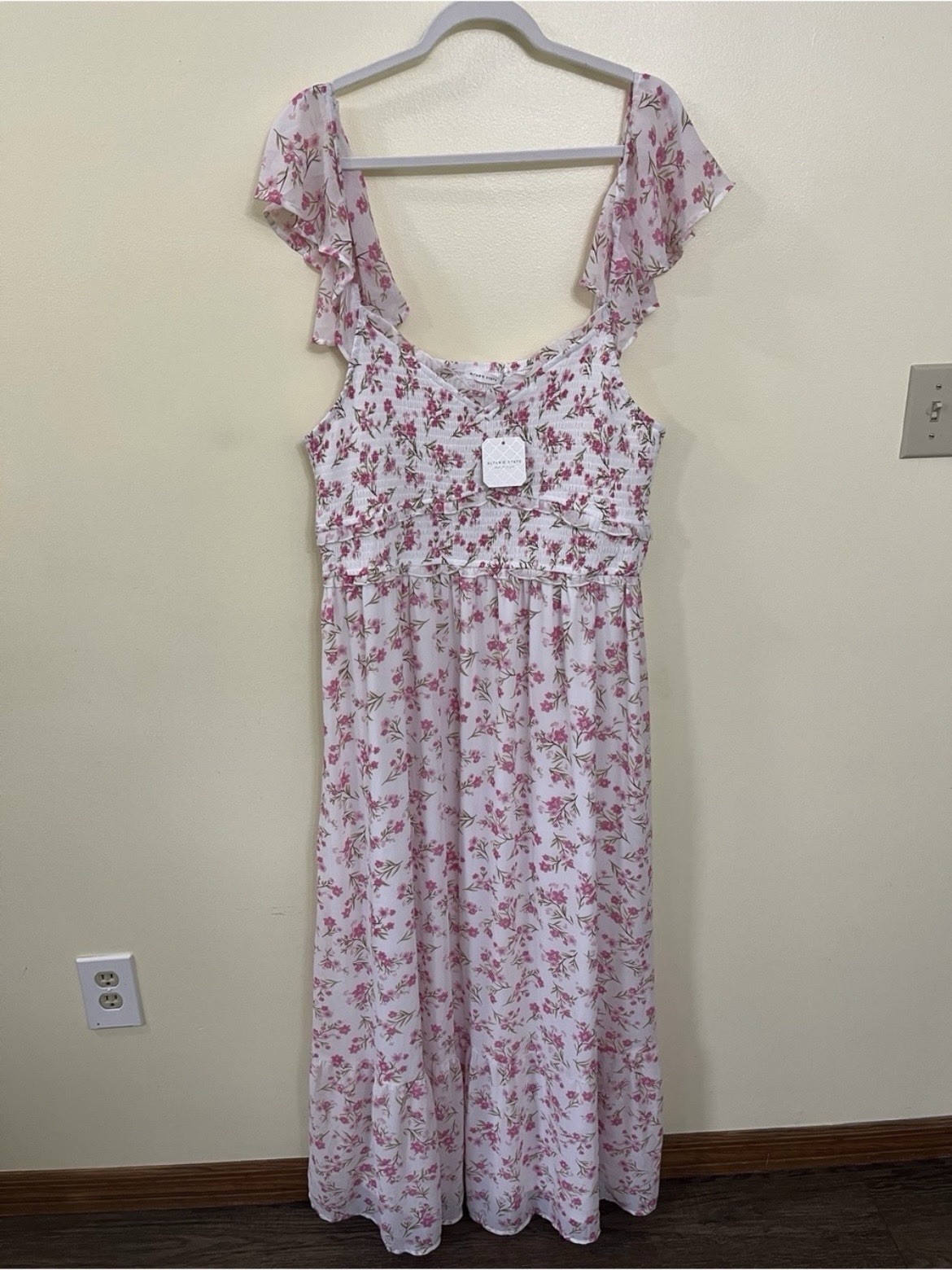 NEW Altar’d State White & Pink Floral Maxi Dress Size XL NWT