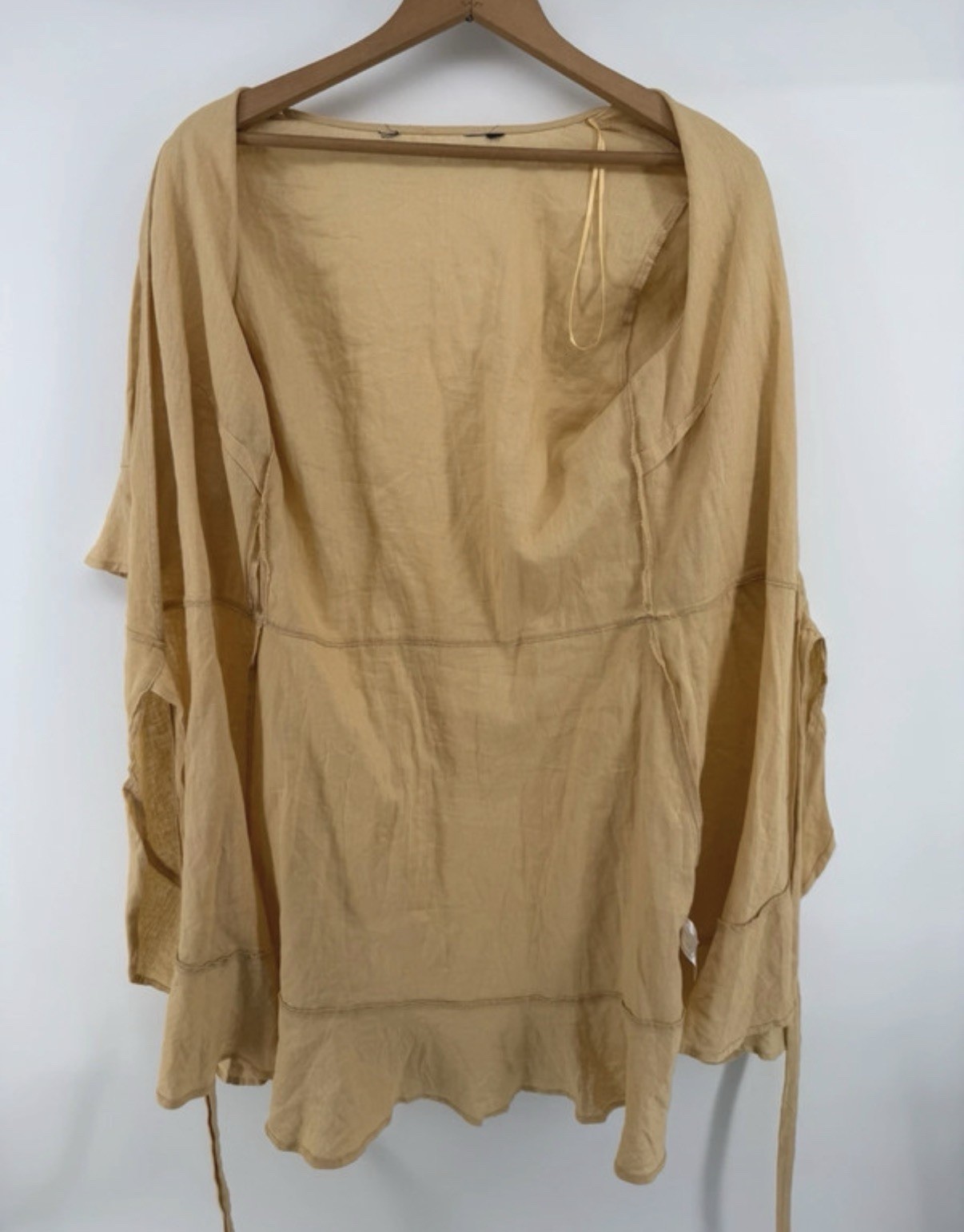 Linen Wrap Dress, Short Sleeve Collared, Knee Length Boho Costal Fisherman Read