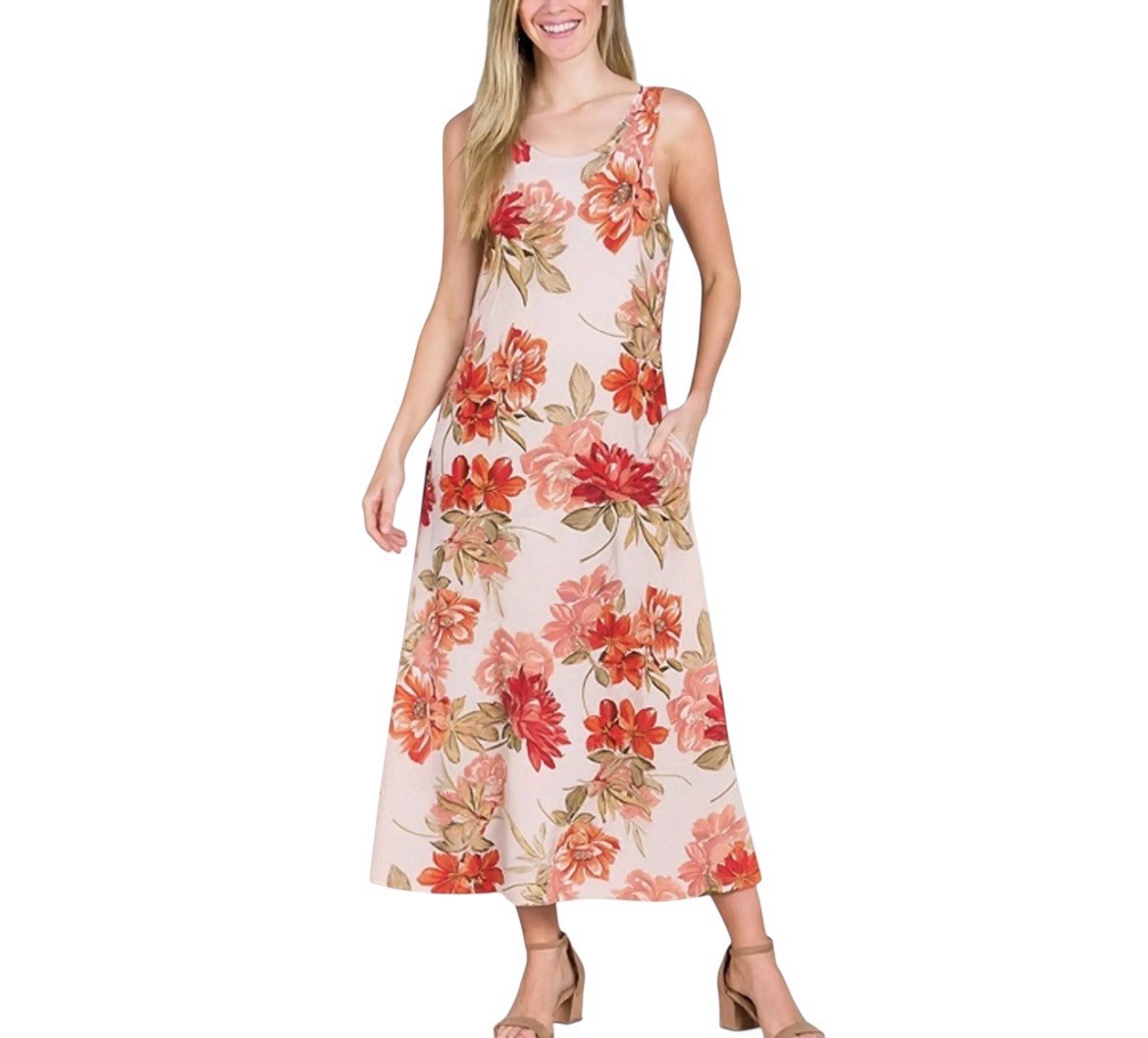 Paper Heart Anthropologie Maxi Dress Linen Blend Medium Floral Beach Vacation