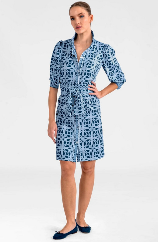GRETCHEN SCOTT Blue White Swagger Dress 16 Goddess XXL Ring Toss Print