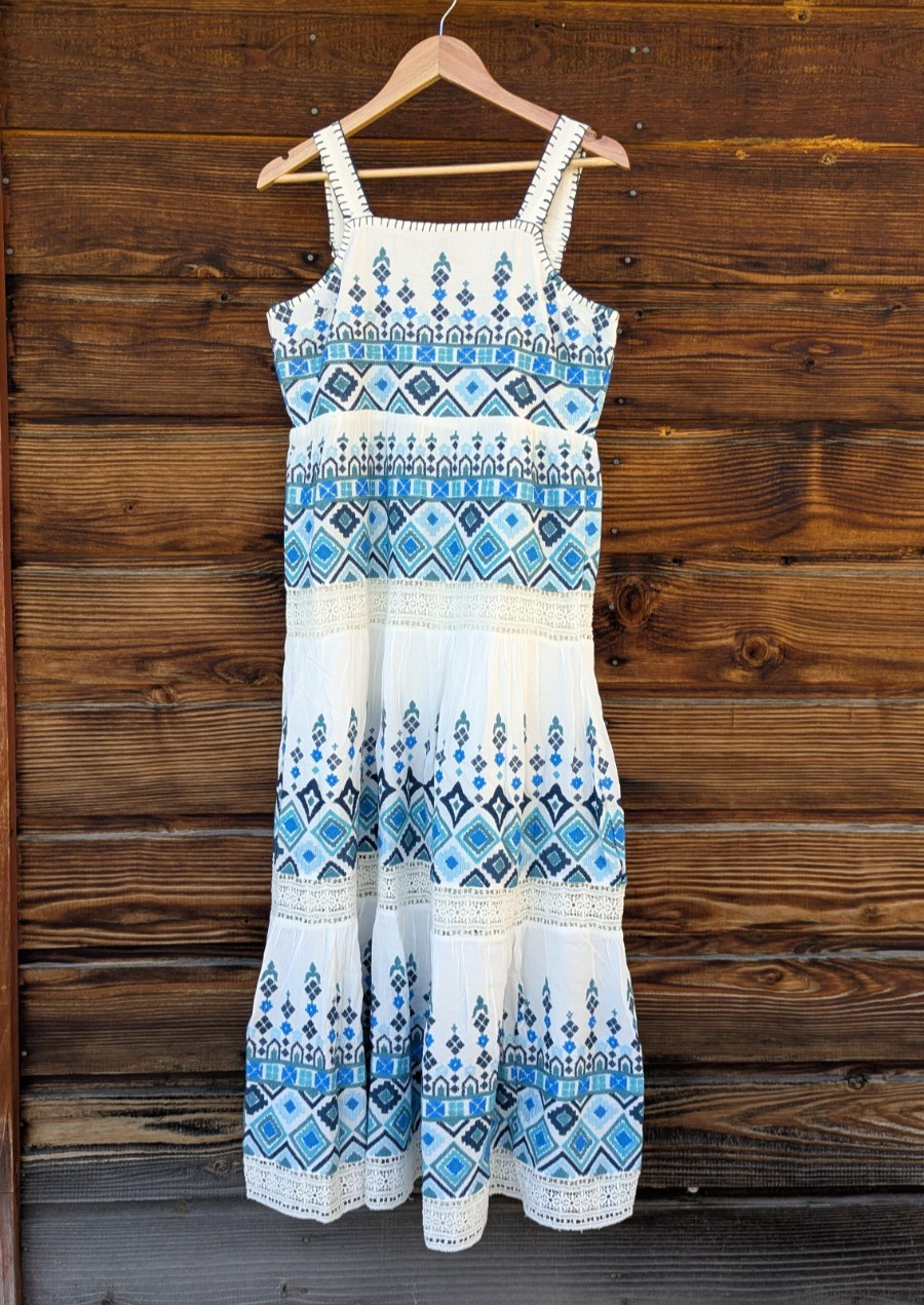 NWT Sundance Women’s Embroidered Garden Sunset Dress, Blue & White, Size 8 $298