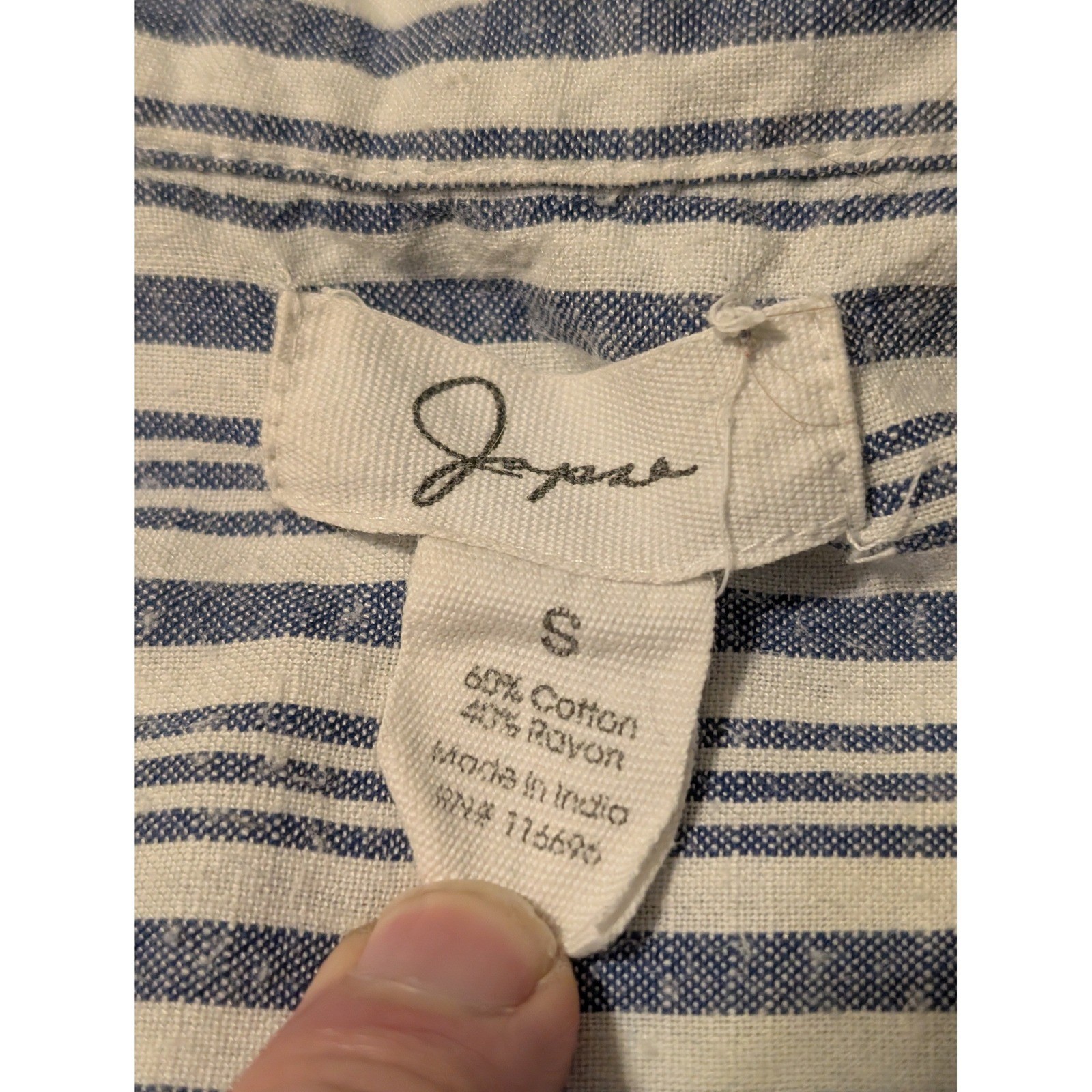 Japna Blue White Striped Button Down Shirt Dress Drawstring Waist Small