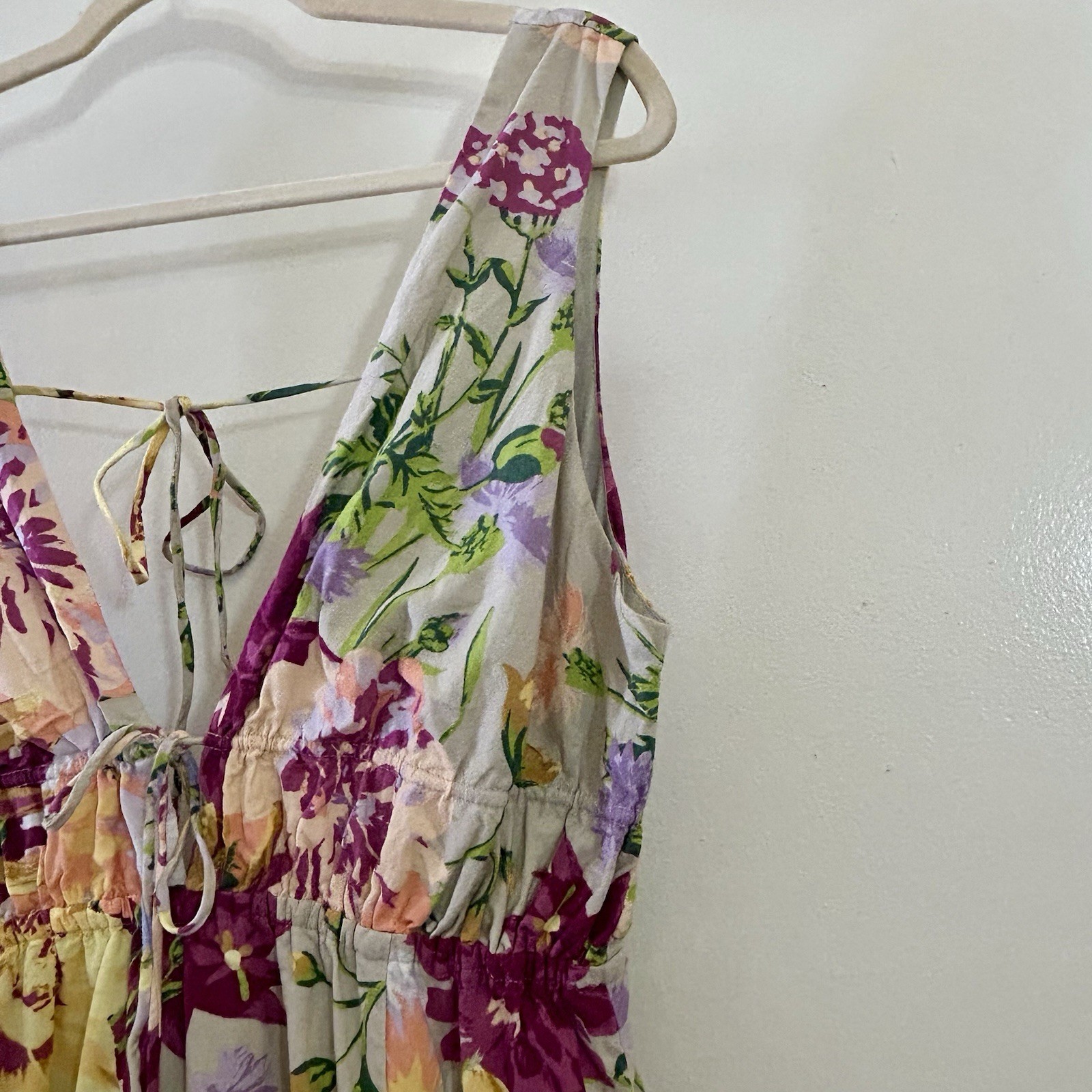 H&M Floral Summer Cotton Linen Maxi Dress Fully Lined Adjustable Long Large / L