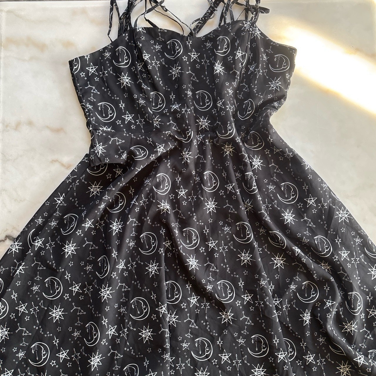 Coven United Moonprint Crossover Neck Black Celestial Stars Goth Chiffon 3XL