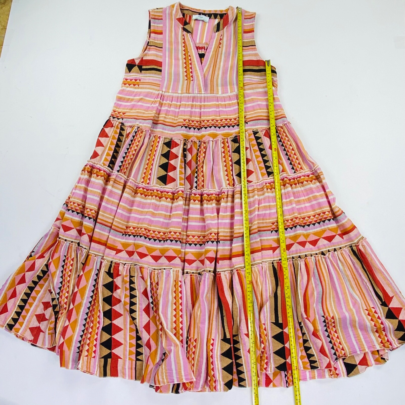 Devotion Twins Dress Aztec Festival Print Boho Chic Midi Cotton Coquette Med.