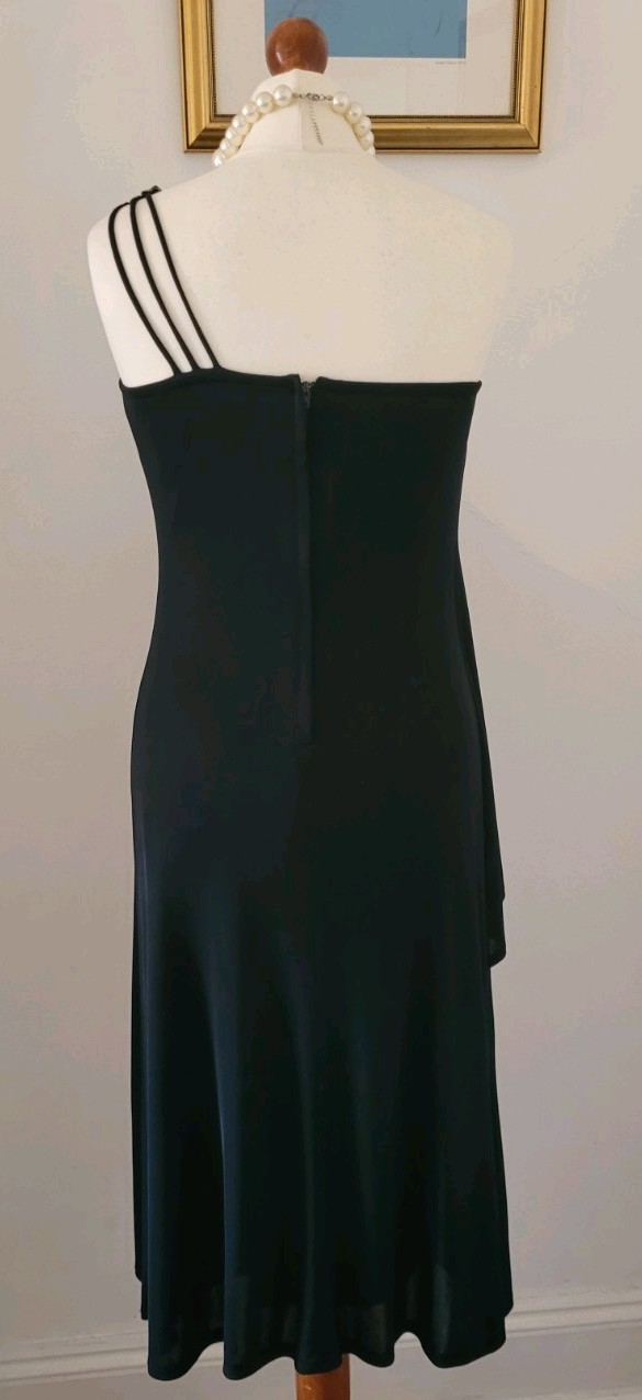 CLAUDIE AMOS Vintage Black One Shoulder Floral Applique Dress UK8 Made In UK