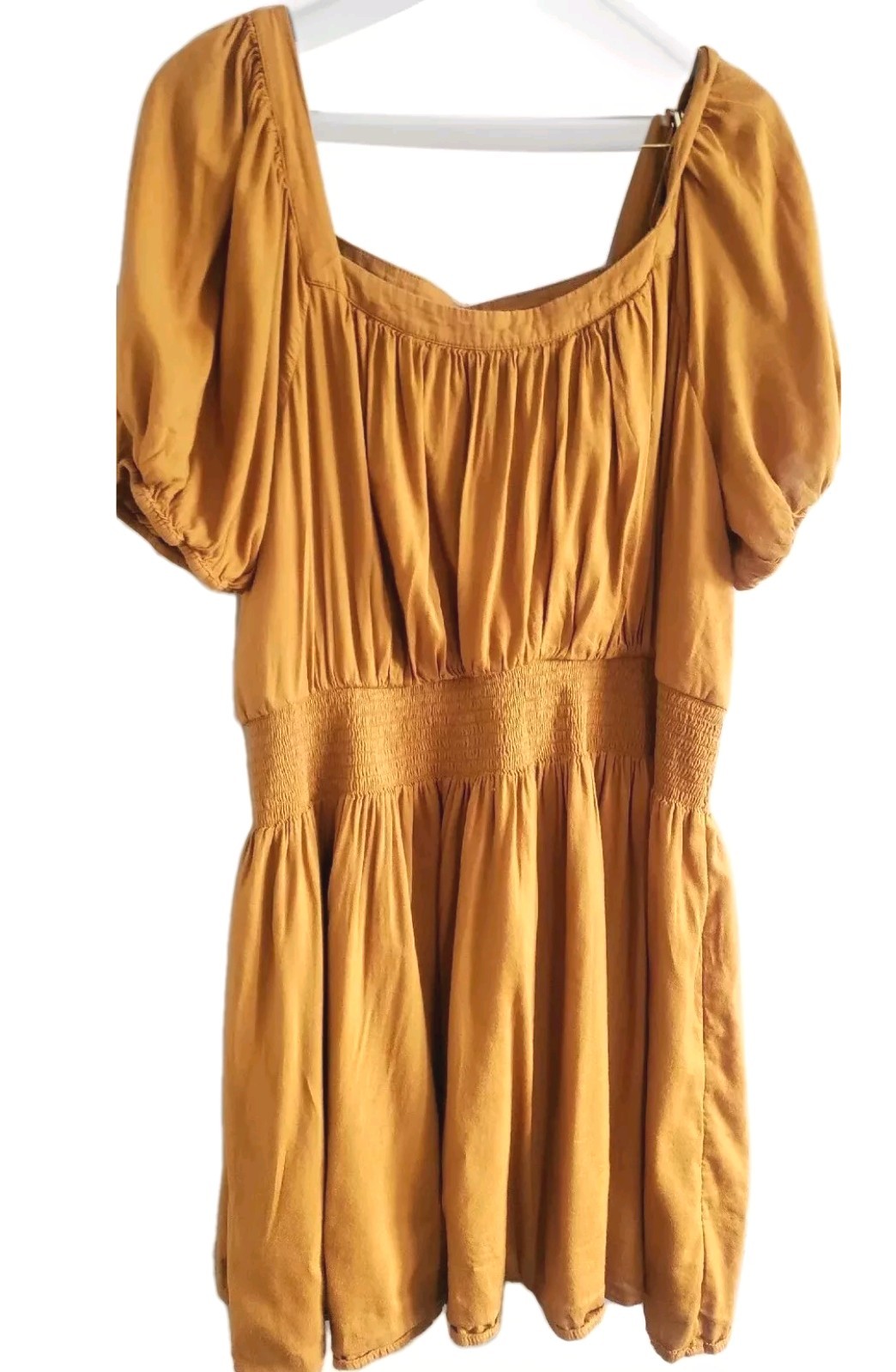 Old Navy Dress Golden Brown Short Puff Sleeve Smocked Waist Women’s 2X