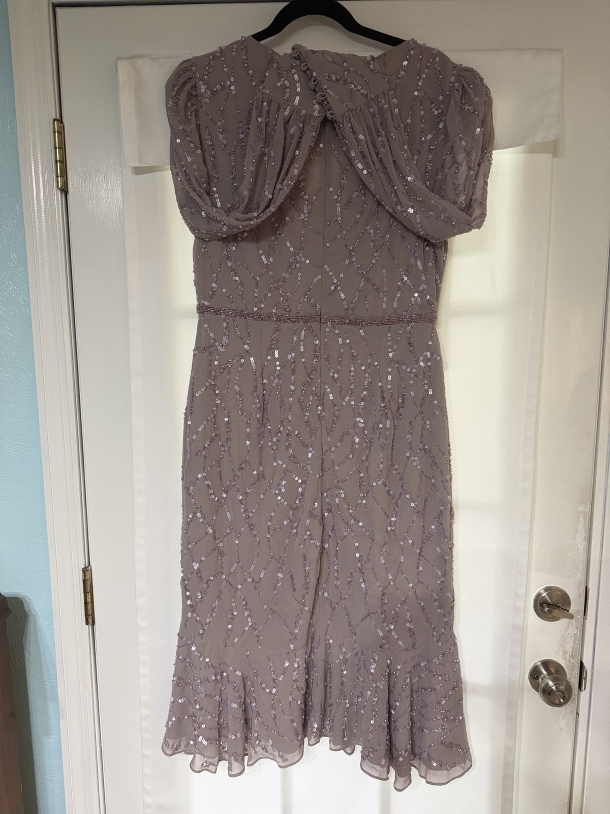 MAC DUGGAL 10767 SEQUINED ILLUSIONS LONG VINTAGE LILAC TRUMPET MIDI DRESS 10