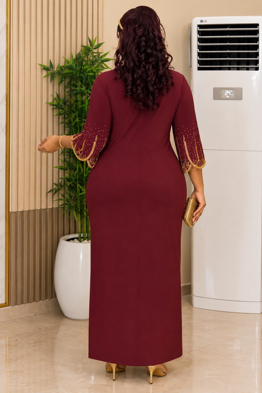 Women’s Plus Size Luxury Sequin Floral Bodycon Midi Dress