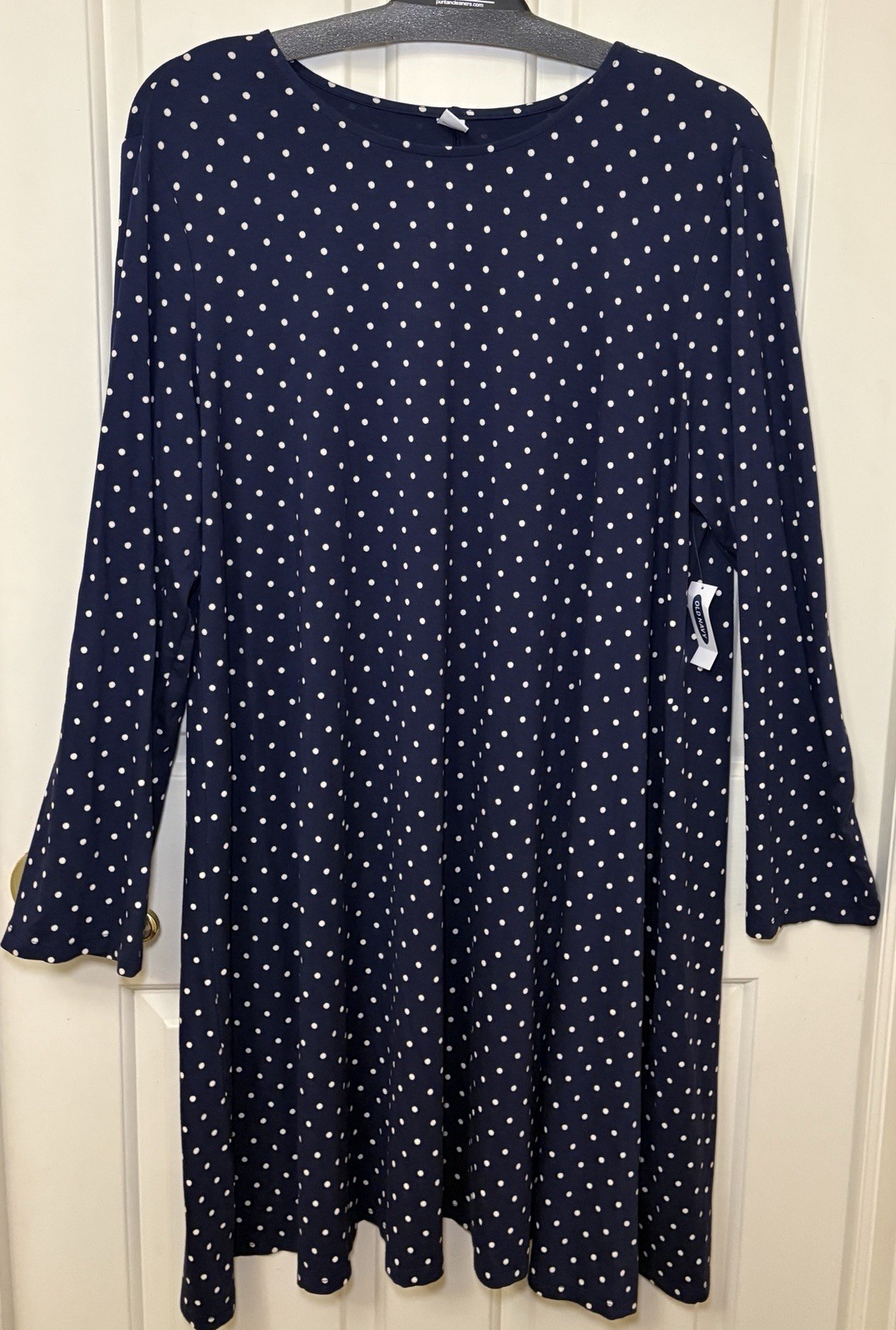 Old Navy Blue White XXL Swing Dress Polka Dot Long Sleeve Stretch New 2X Plus