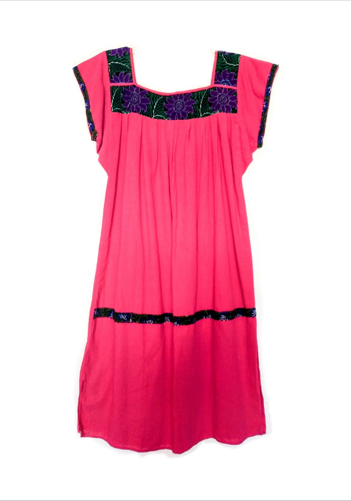 Mexican Embroidered Women’s Dress Pink Puebla Tunic Dress L
