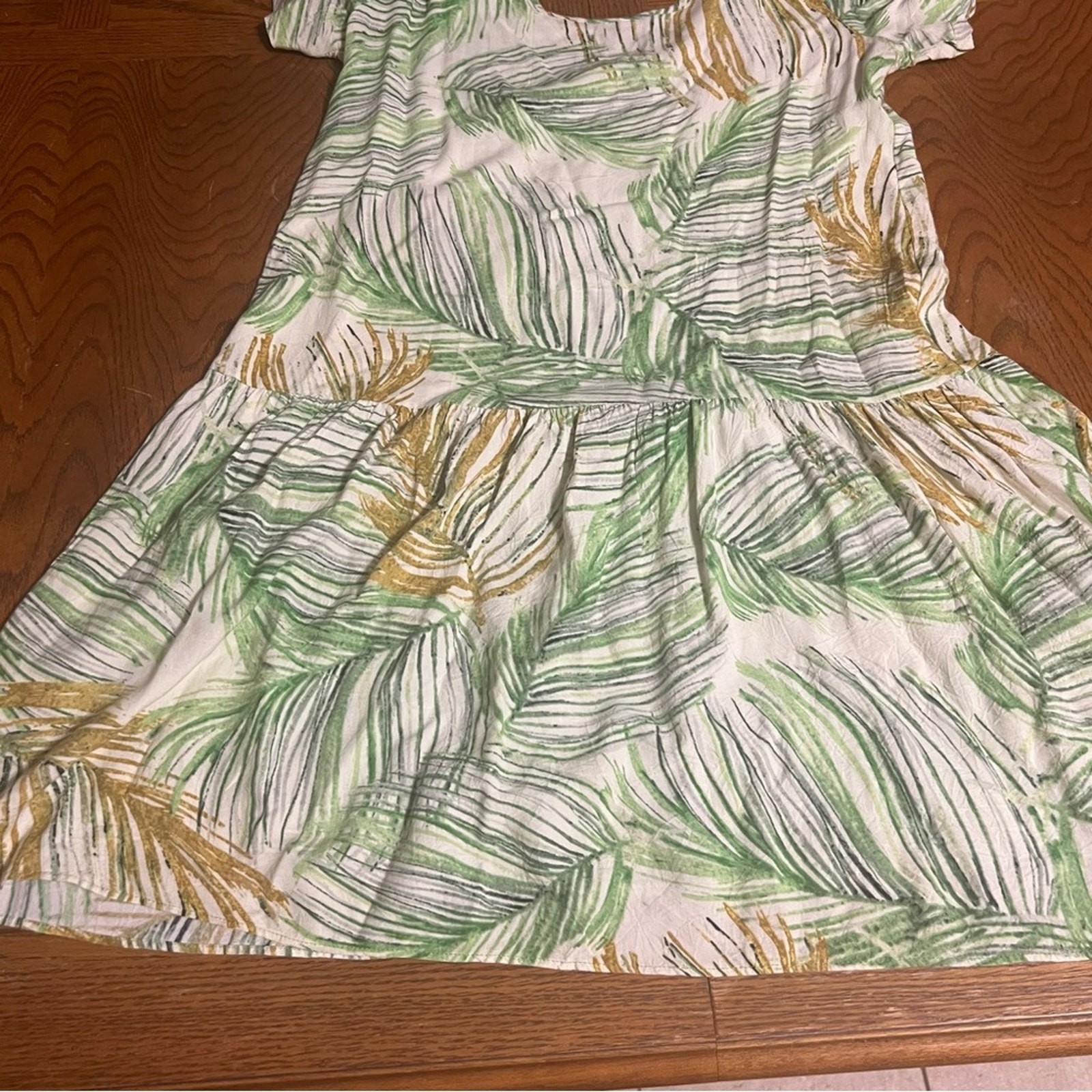 Hula Moon Jams World Mini Dress Leaf Print Relaxed Fit Island Vacation XS Chic