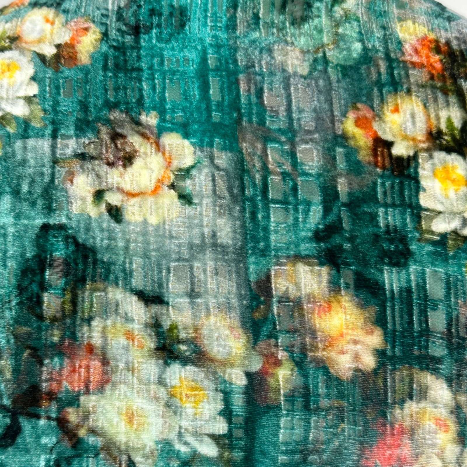 LEONA EDMISTON – SILK BLEND VELVET FLORAL MIDI DRESS – TEAL – SZ 3/ 14 AU/ 10 US