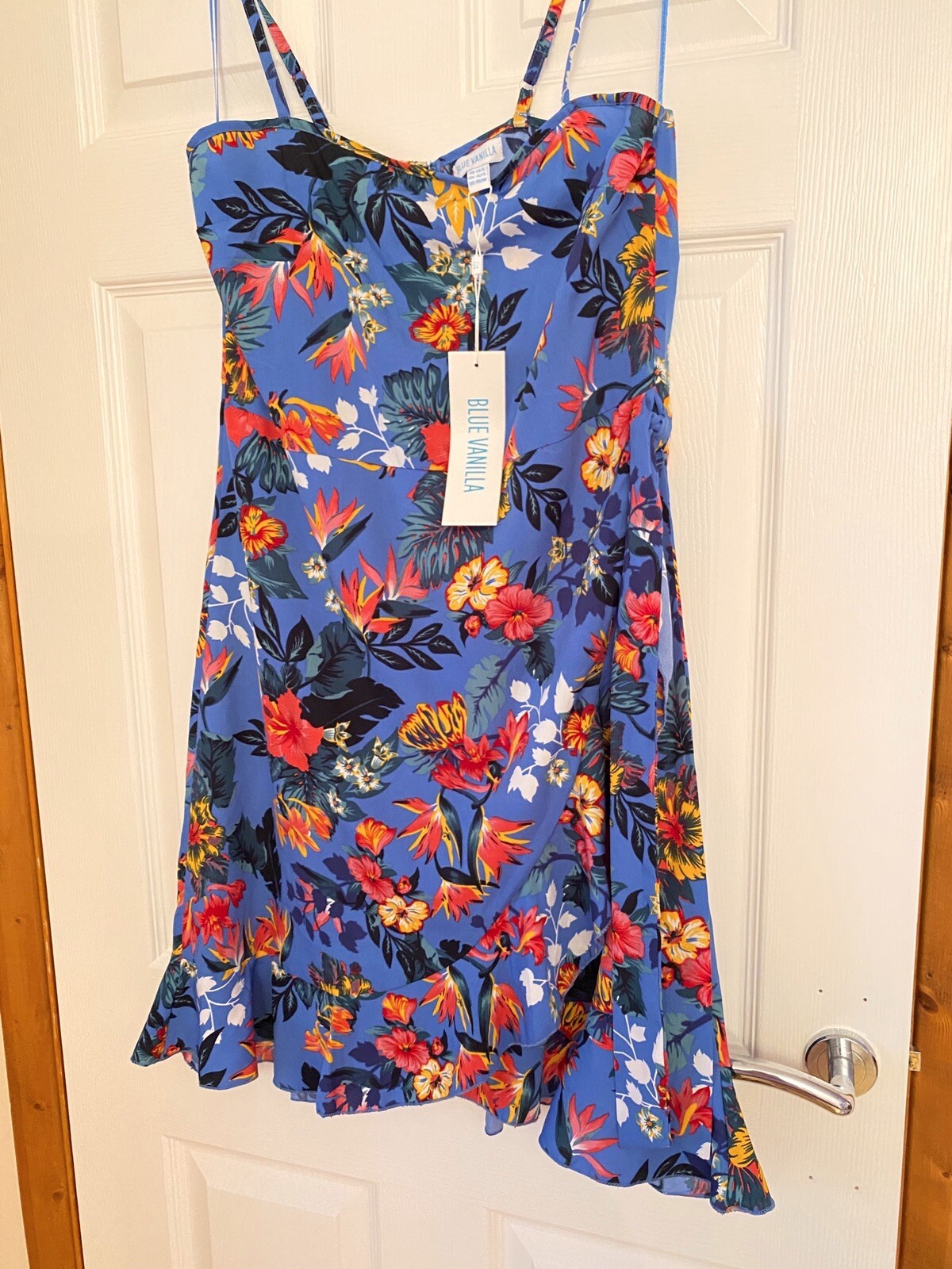 BLUE VANILLA Short Tropical Floral Blue Wrap Dress UK 14 BNWT Flowers