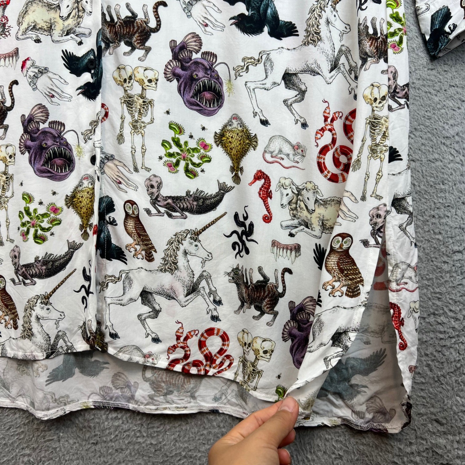 Pretty Snake Mythical Creatures Rayon Button Down Shirt Dress White XL
