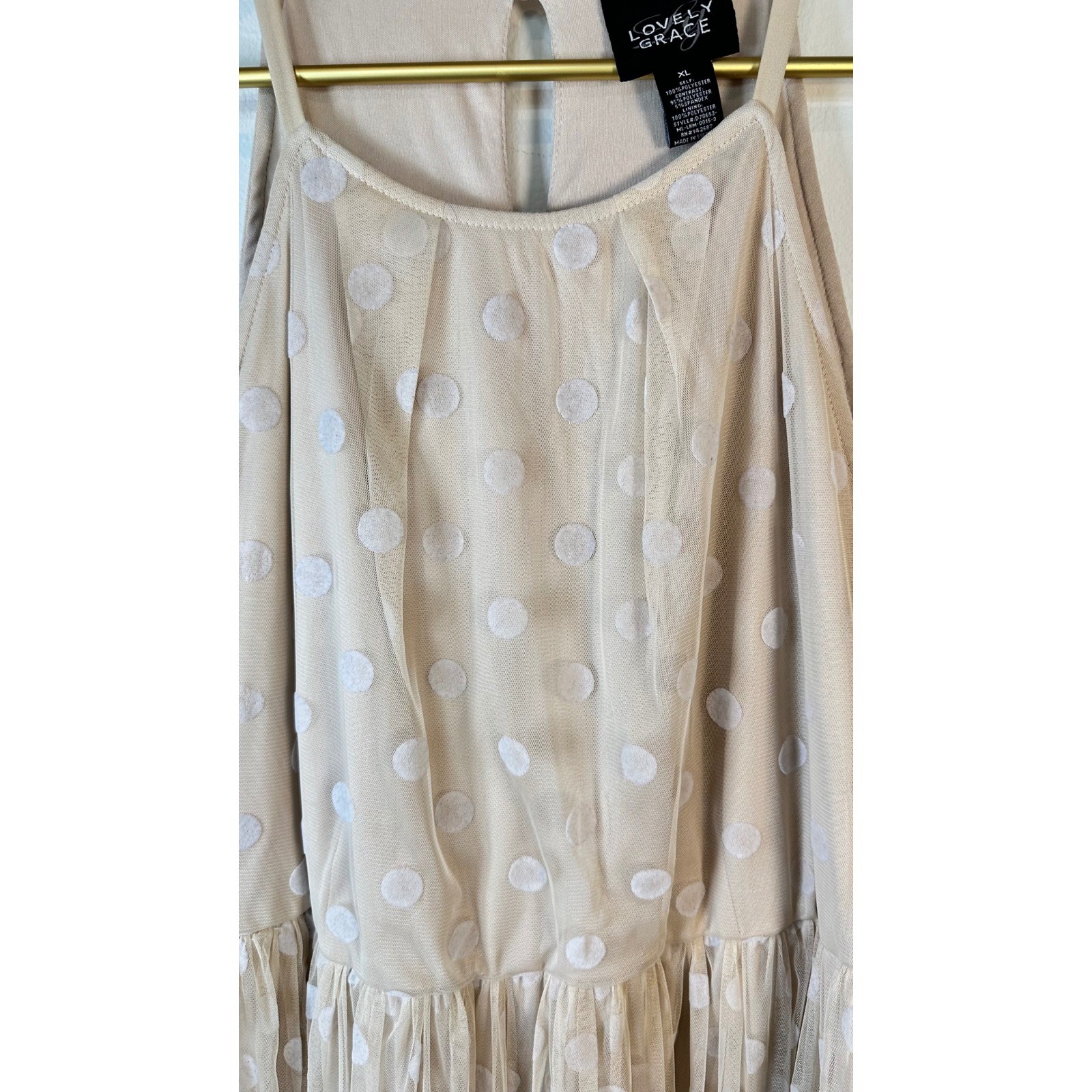 Lovely Grace Beige Polka Dot Maxi Ruffle Dress Women XL Ballet Tulle
