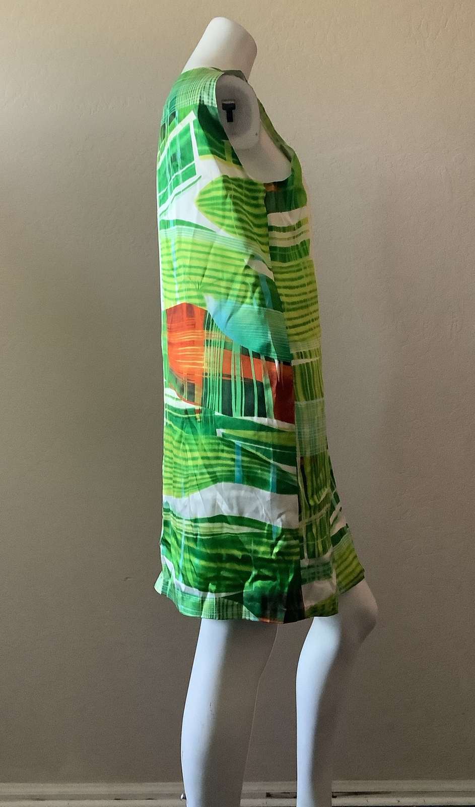 Joe Fresh Style Green Orange White Silk Geo Print Shift Dress Size M