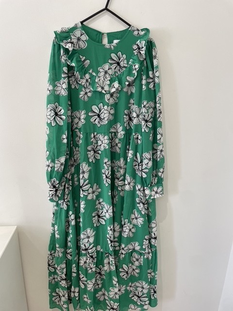 La Redoute Green Floral Midaxi Dress Size 10 Ruffles Midi Long Tiered RRP £75