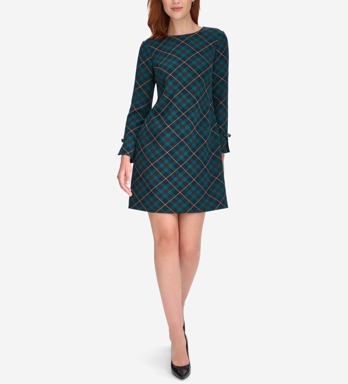 Tommy Hilfiger Petite Plaid Long-Sleeve Bow-Cuff Dress $119 Size 10P # 3A 3036 B