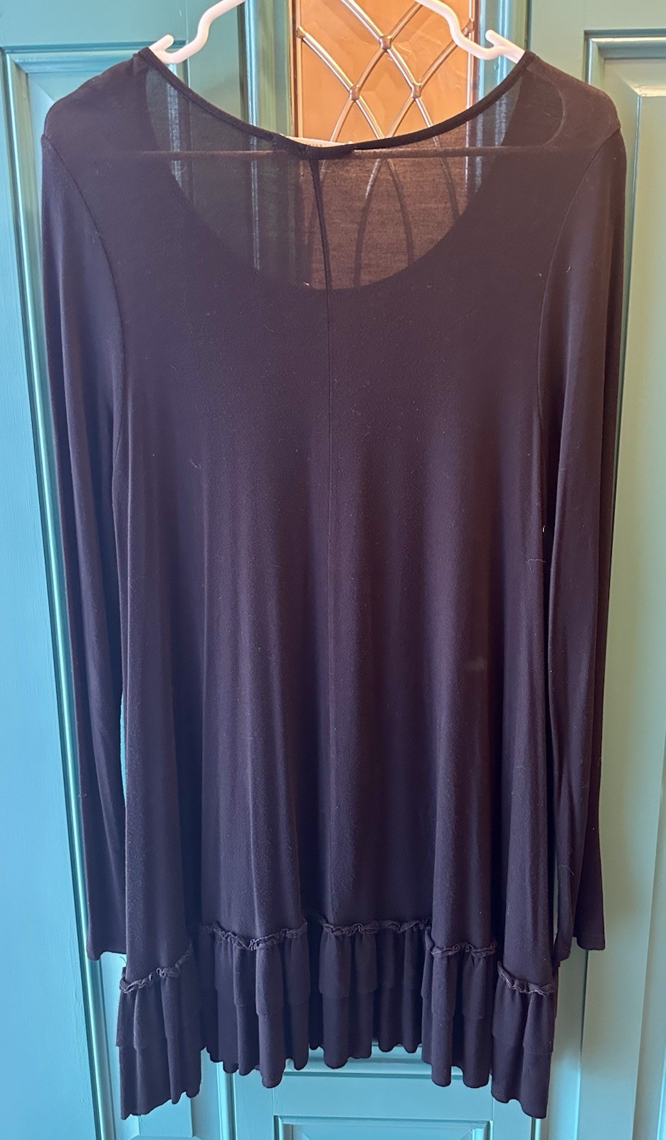 Easel Black Flowy Ruffle Hem Tunic Mini Dress Long Sleeve Boho