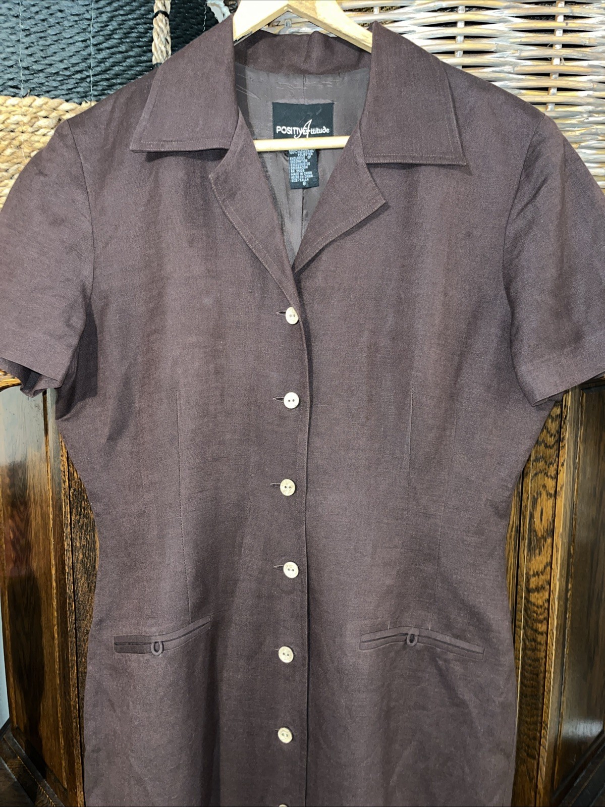 Positive attitude chocolate brown women’s maxi sheath dress size 8 linen blend