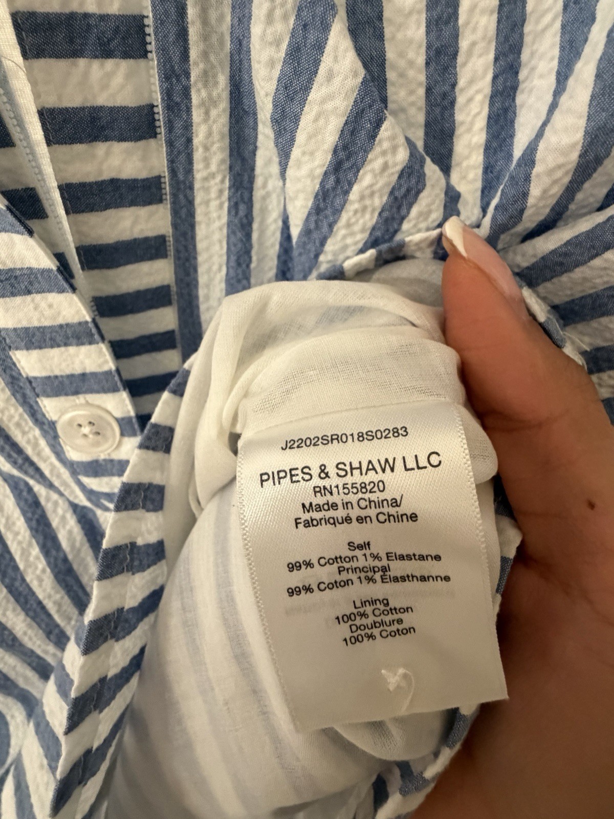 Veronica Beard Jeans Blue/White Striped Seersucker Lined Shirt Dress S