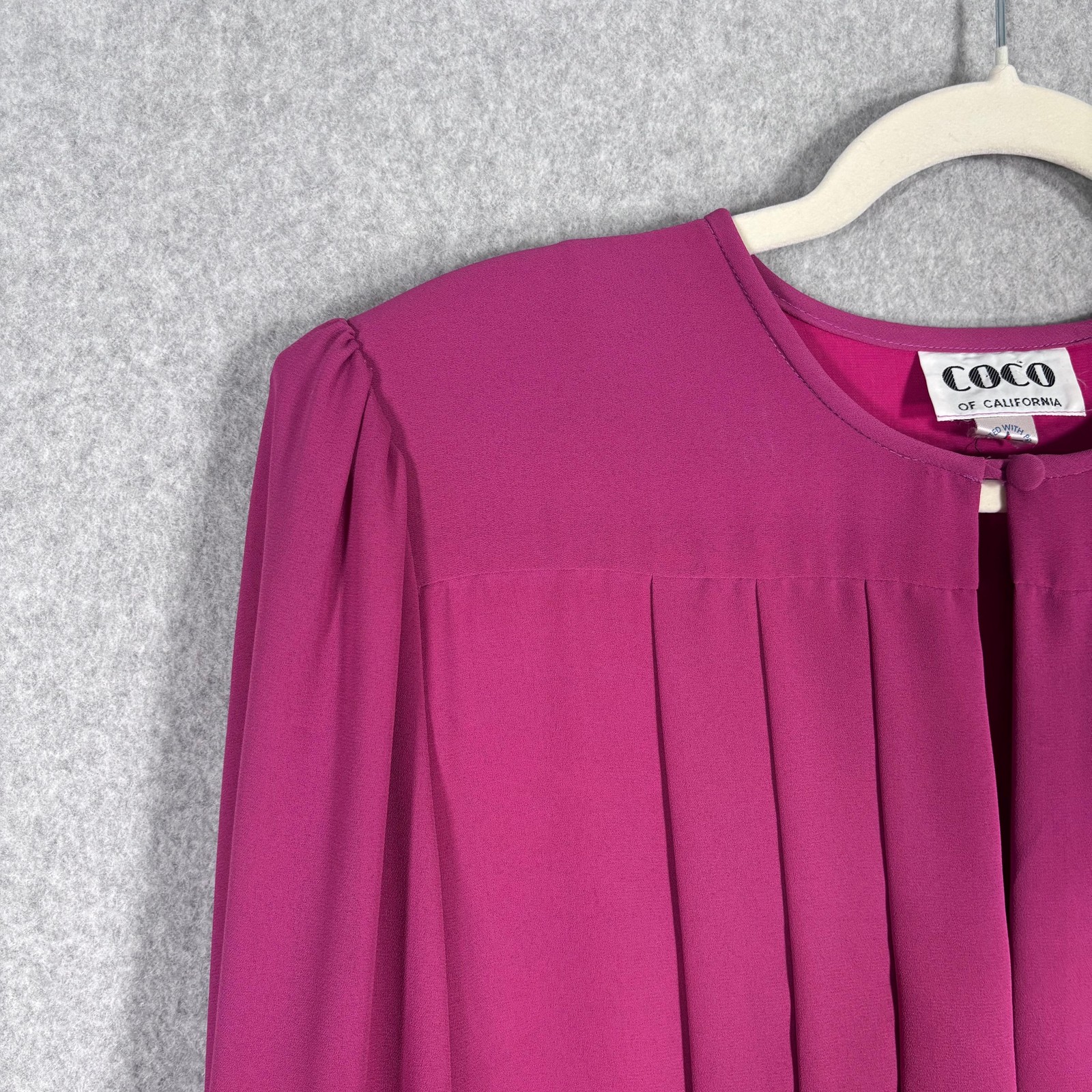 Vintage 80s Coco California Dress Medium Midi Pleated Drop Waist Bow Fuchsia USA