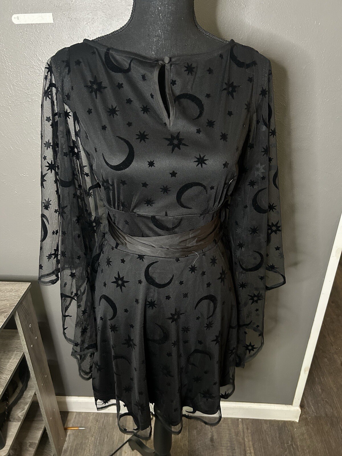 Black Dress Halloween Witch Moon Caftan Dress XS