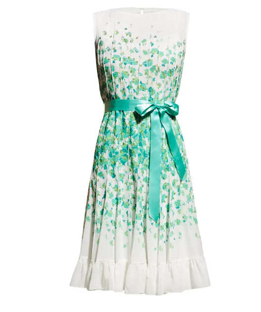 Rickie Freeman For Teri Jon Border-Print Pintuck Chiffon Dress (size 16)
