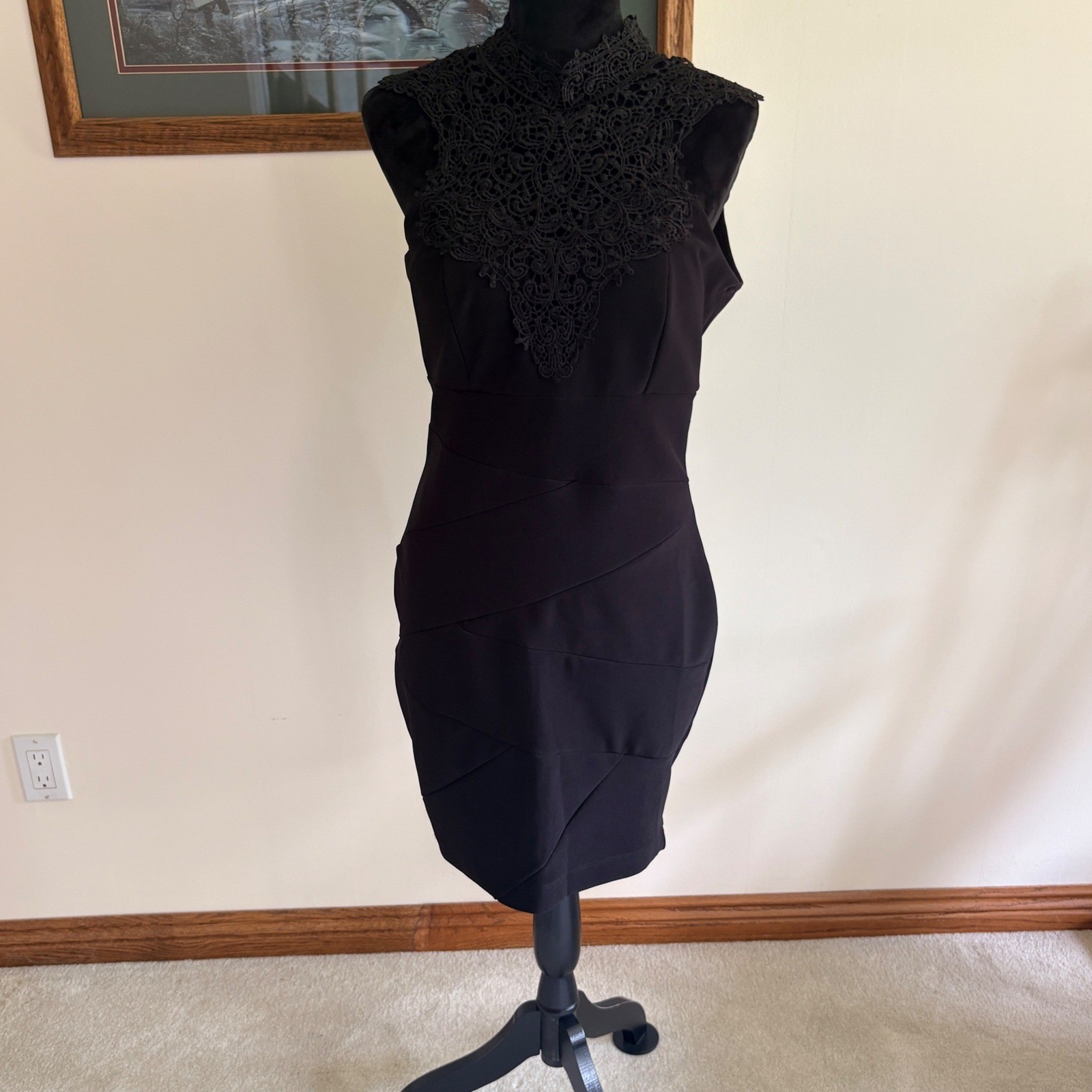 Honey and Rosie Cocktail Dress Womens Large Black Lace Bodycon Sheath Evening