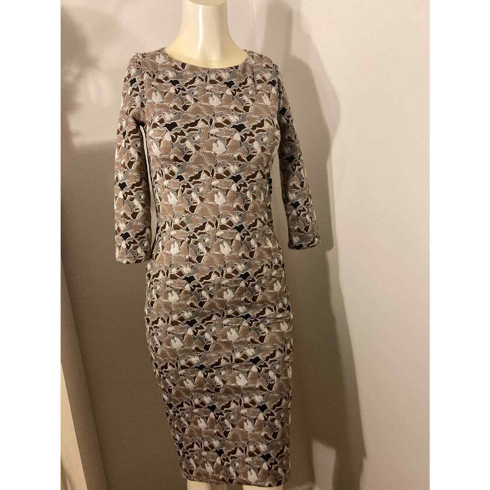 Anastasimo Dress Size Small Brown & Print Made in Ukraine NWT Multicolored