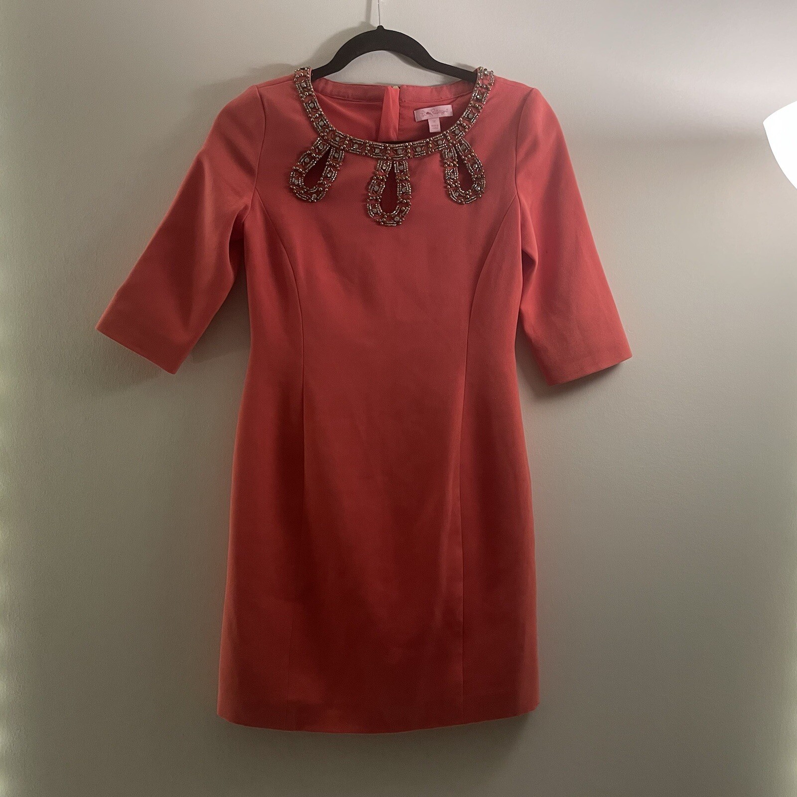 Lilly Pulitzer – Bronte Shift – Watermelon Pink – Beaded Neckline Dress sz 2