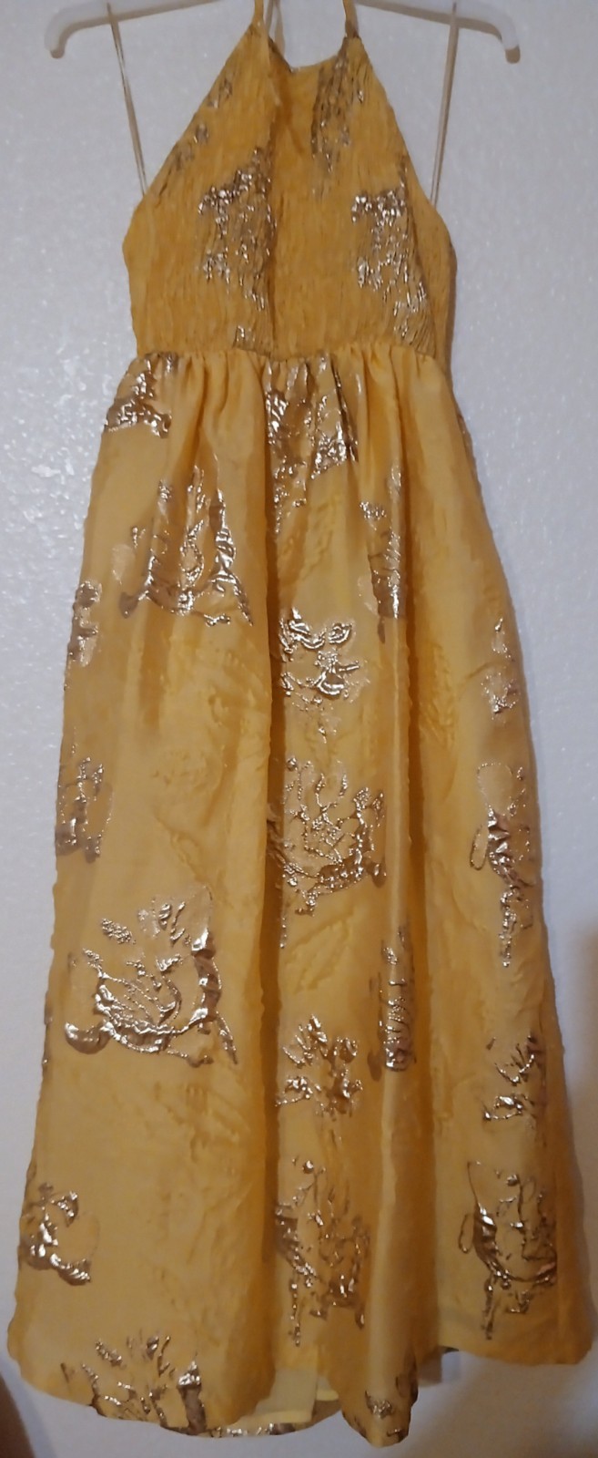 Zara Women Yellow/Gold Maxi Dress Size S Sleeveless Open Back Made in Spain NWT