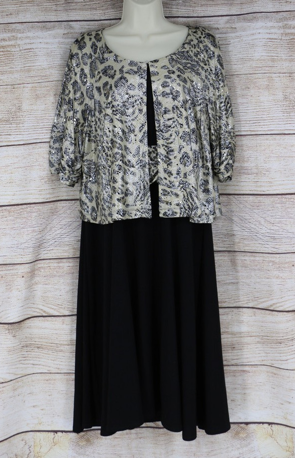 DressBarn Women’s Size 16 Sleeveless Midi Dress Leopard Print Jacket 2 Piece Set