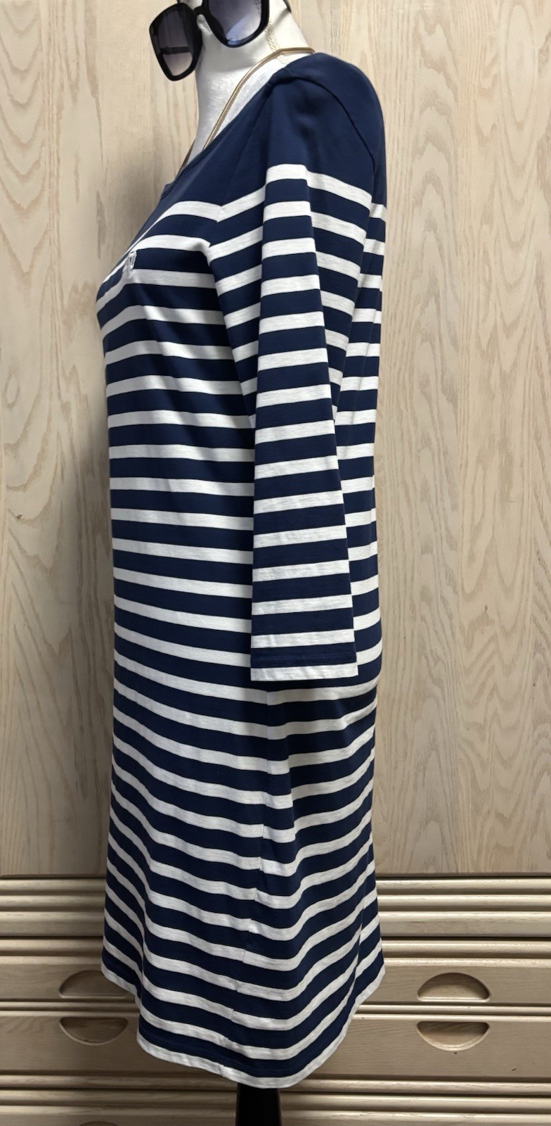LADY IRISH Peter Millar Pima Cotton Classic Striped Navy Sweatshirt Dress Sz M.