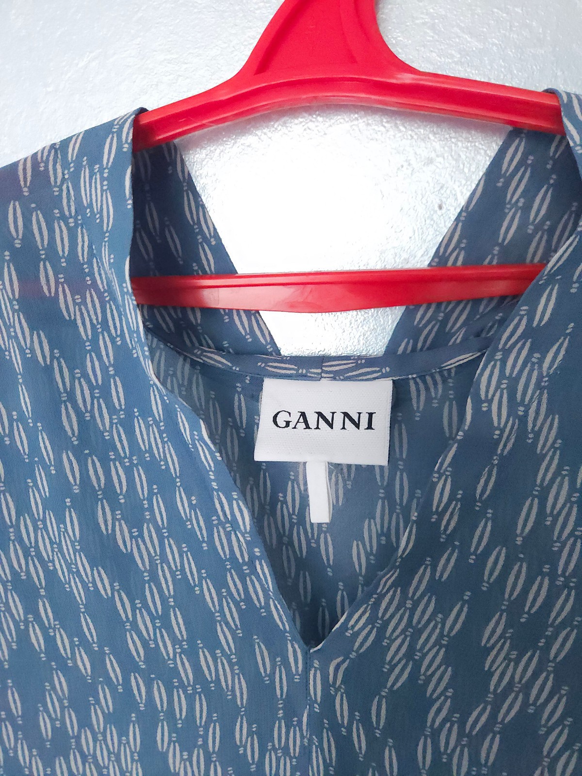 GANNI Pleasing Blouse Top –Size S- M (XS), Blue Viscose Georgette, Made in India