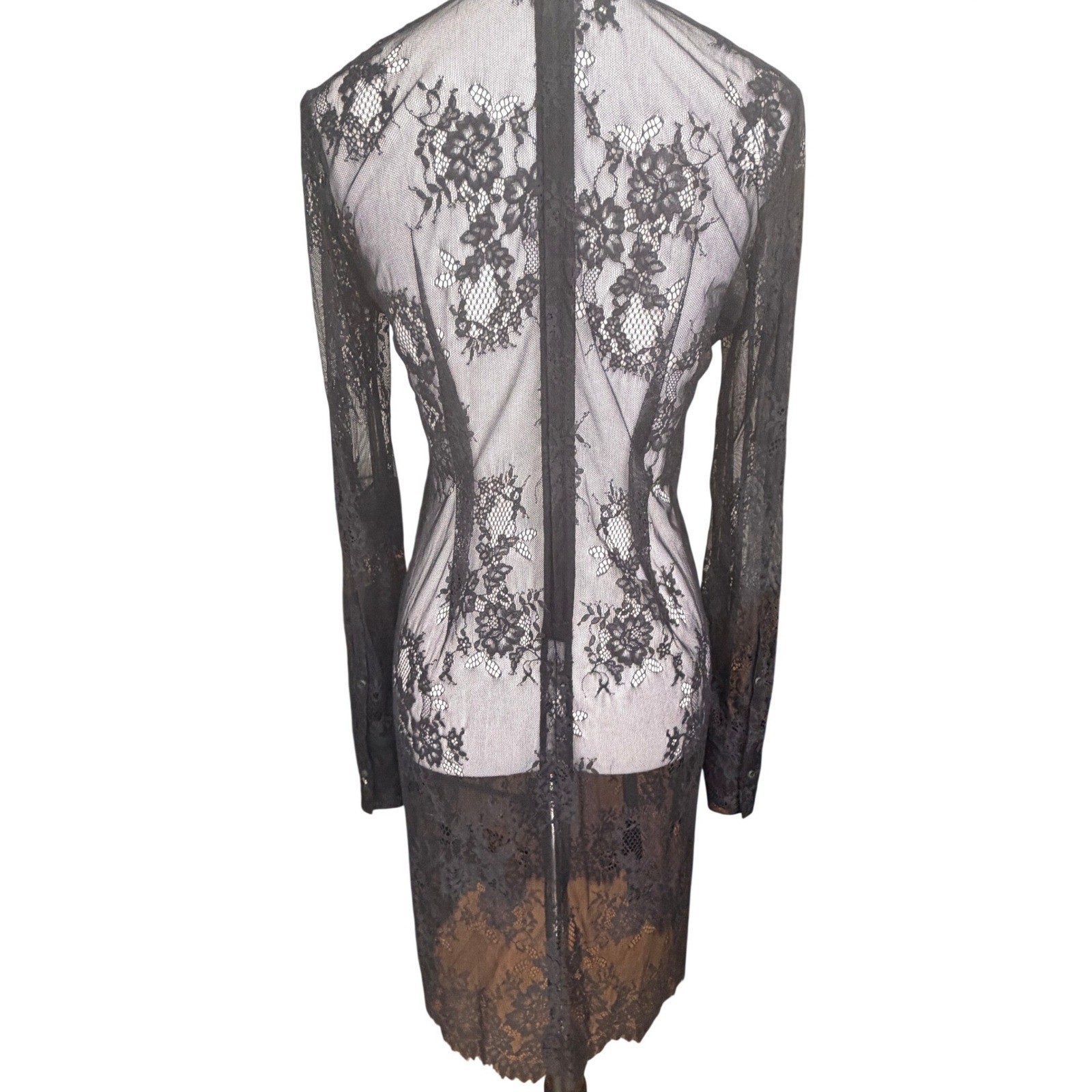 JNBY Womens Sheer Floral Lace Bell Sleeve Midi Dress Gothic Romantic Designer S