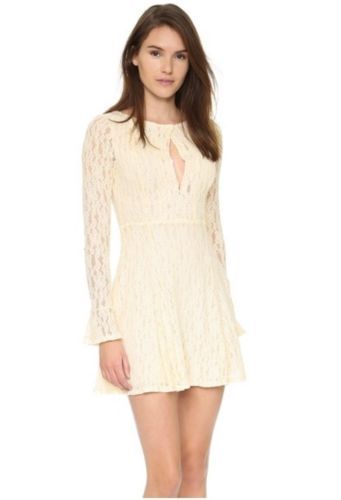 New $128 Free People Shearling Corded Lace Fit/Flare Dress Keyhole Front sz M