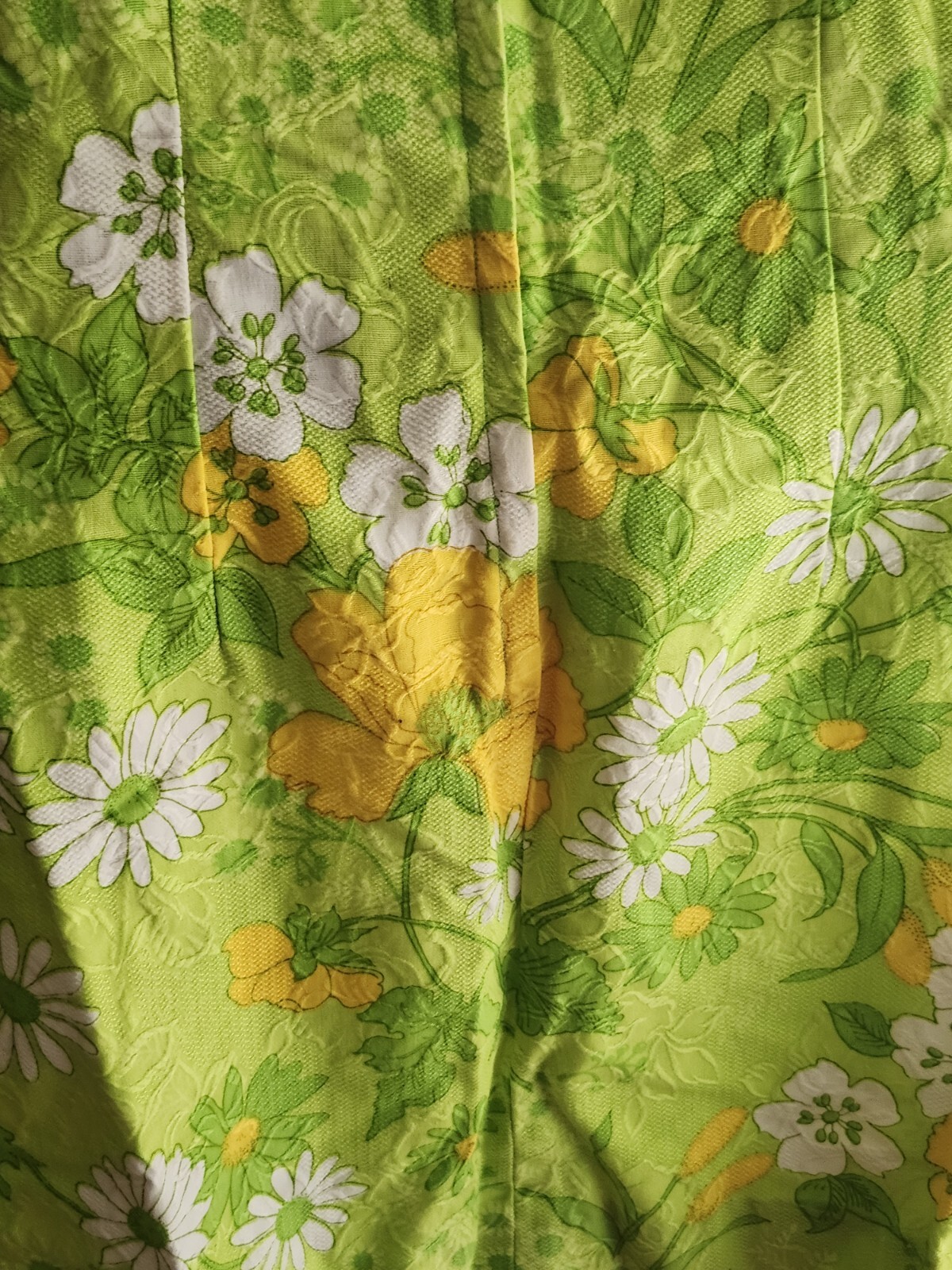 Vintage 60s Handmade Retro Twiggy Green/Yellow Flower Power Women’s Mini Dress S