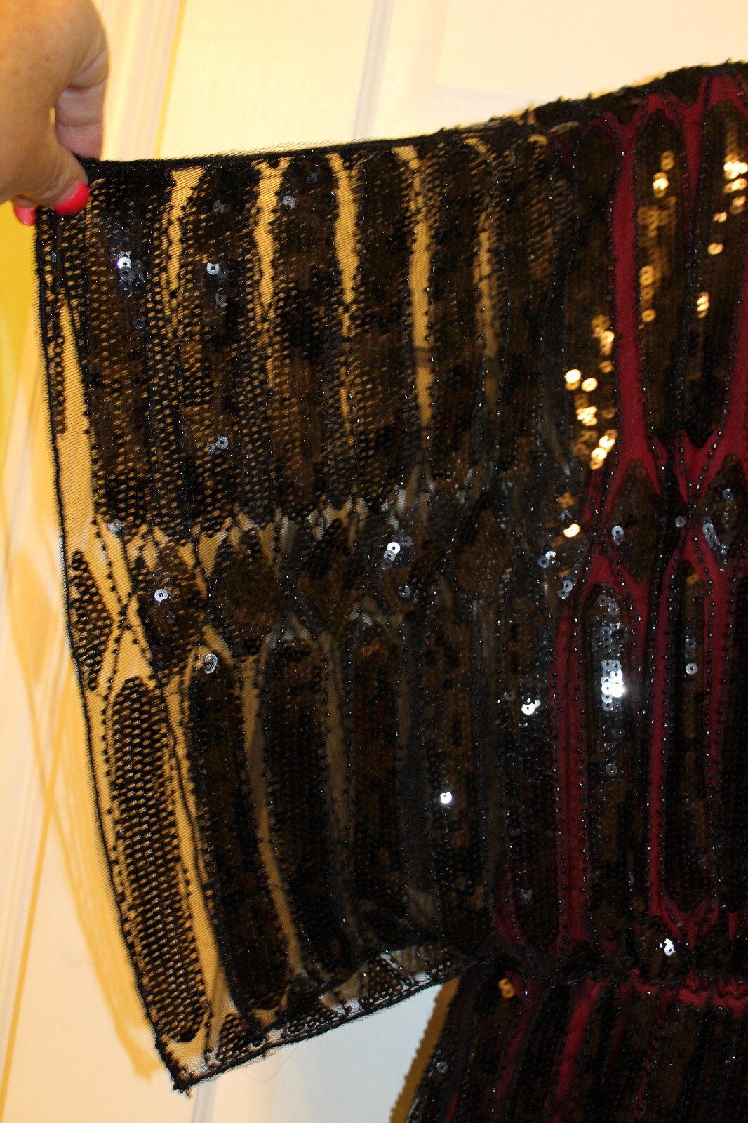 PrettyGuide Women Black Maroon Sequin Top Formal Holiday Party Top Large/XL