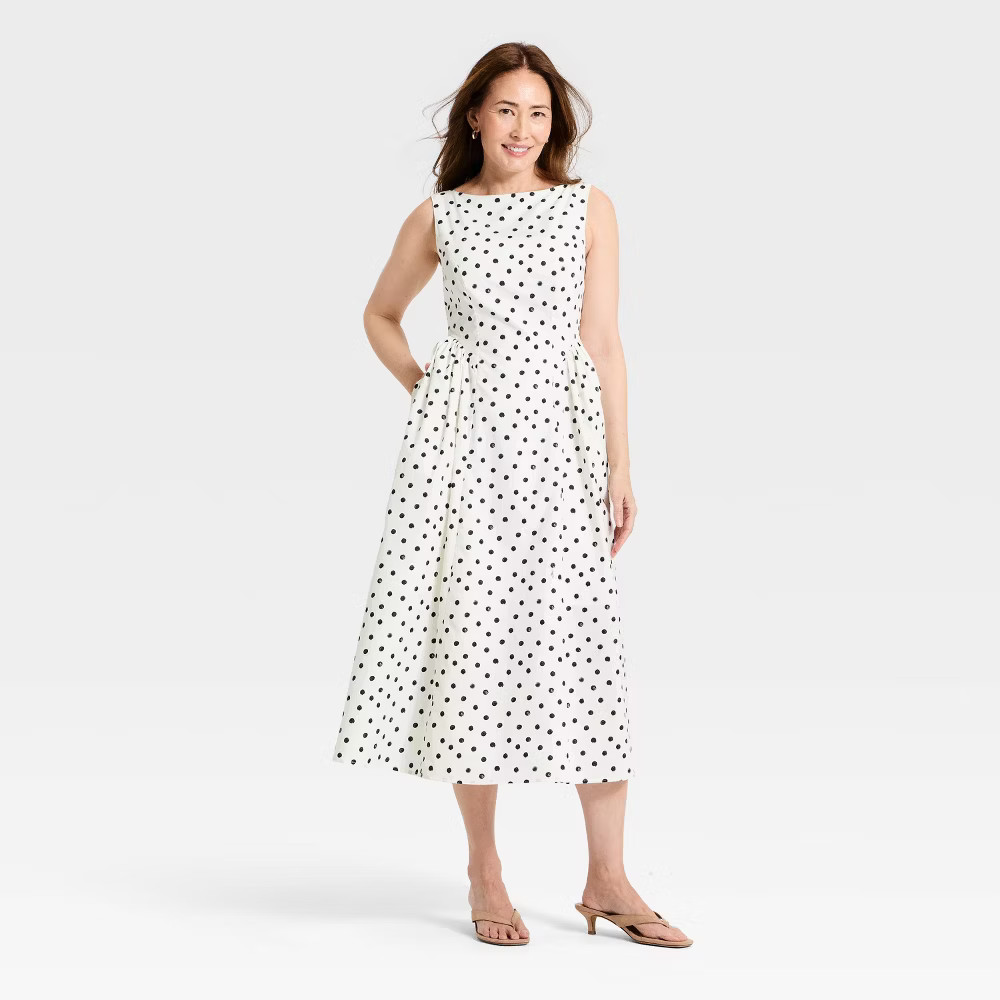 Women Corset Midi A-Line Dress – A New Day White Polka Dots
