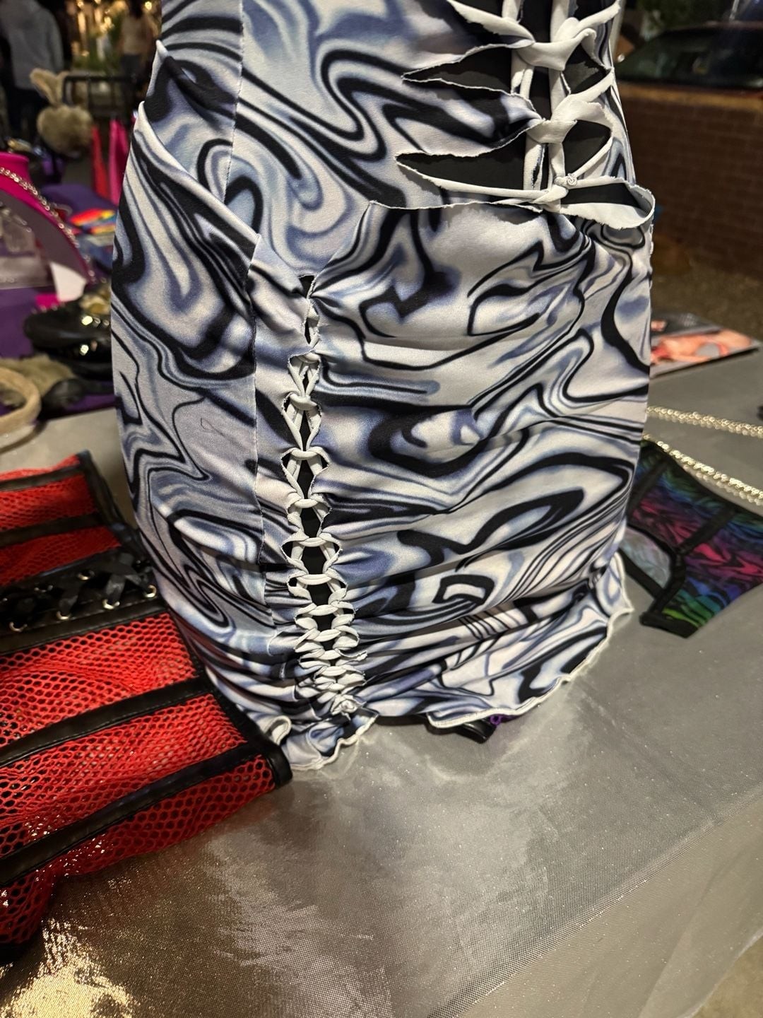 Slit & weaved Swirl Print Mini Dress