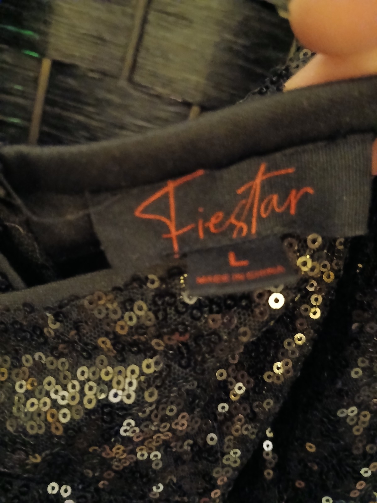 FIESTAR Size LG BLACK SEQUINED LONG SLEEVE FORMAL EVENING DRESS Zipper Back NEW