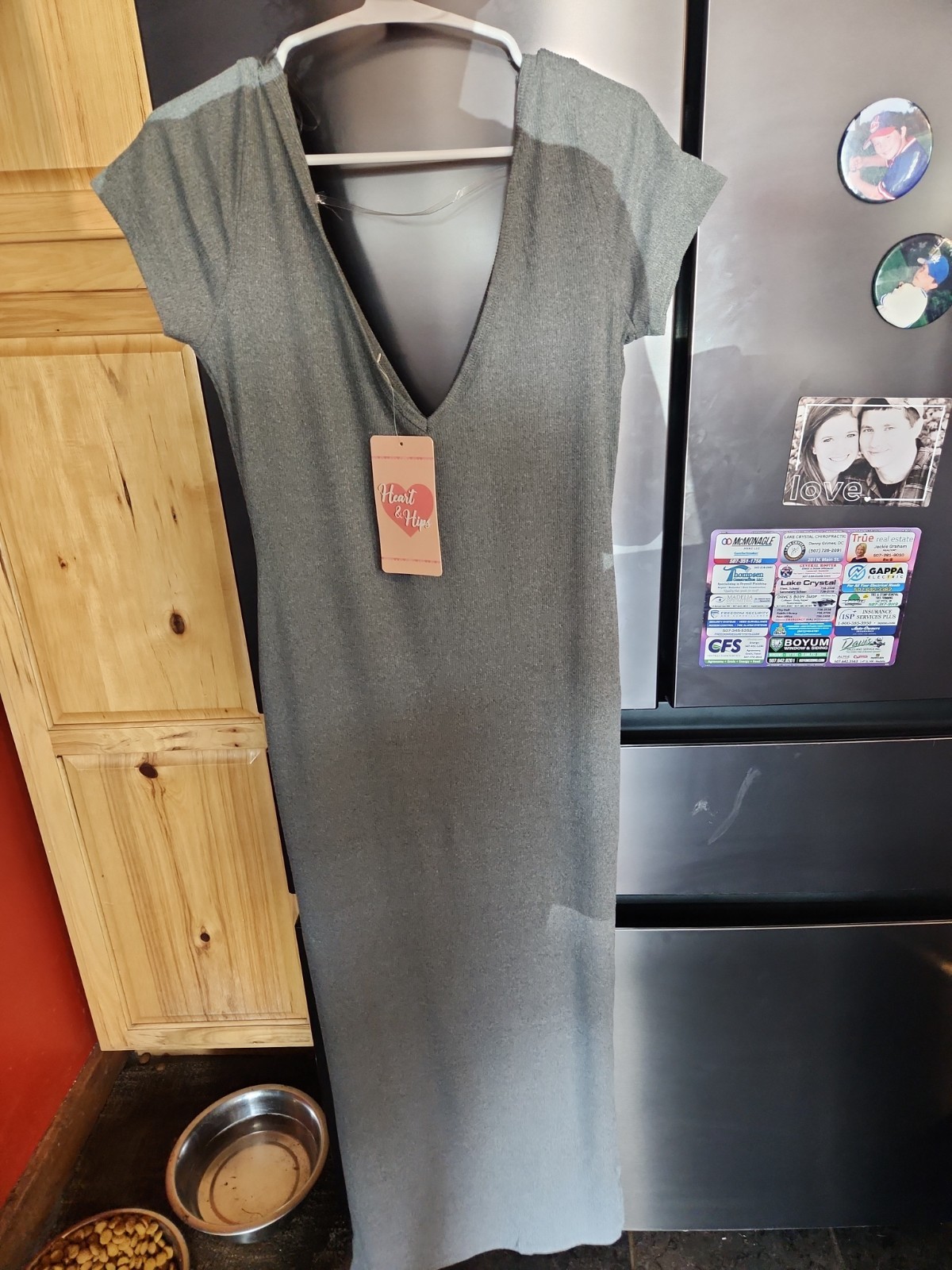 Heart Hips Gray Ribbed Bodycon Dress Stretch Sexy Casual Size L