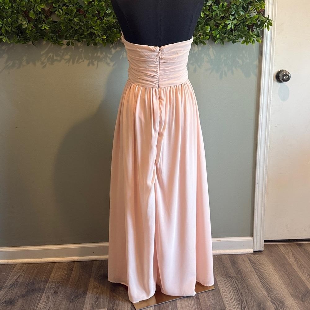 Moonlight Serenade Peach Strapless Dress *alterations for 5′-5’3 *- (46″ long)