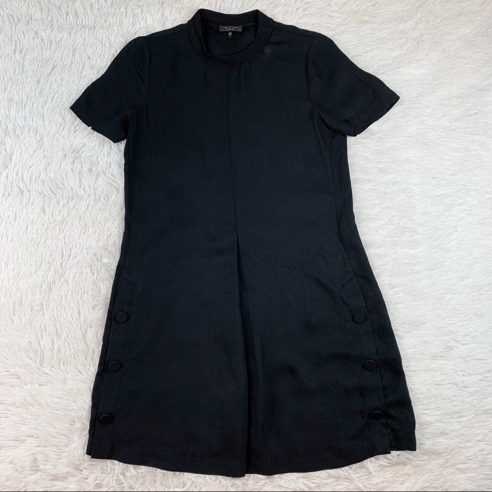 Rag & bone short sleeve crew neck pleated t-shirt dress in black side button