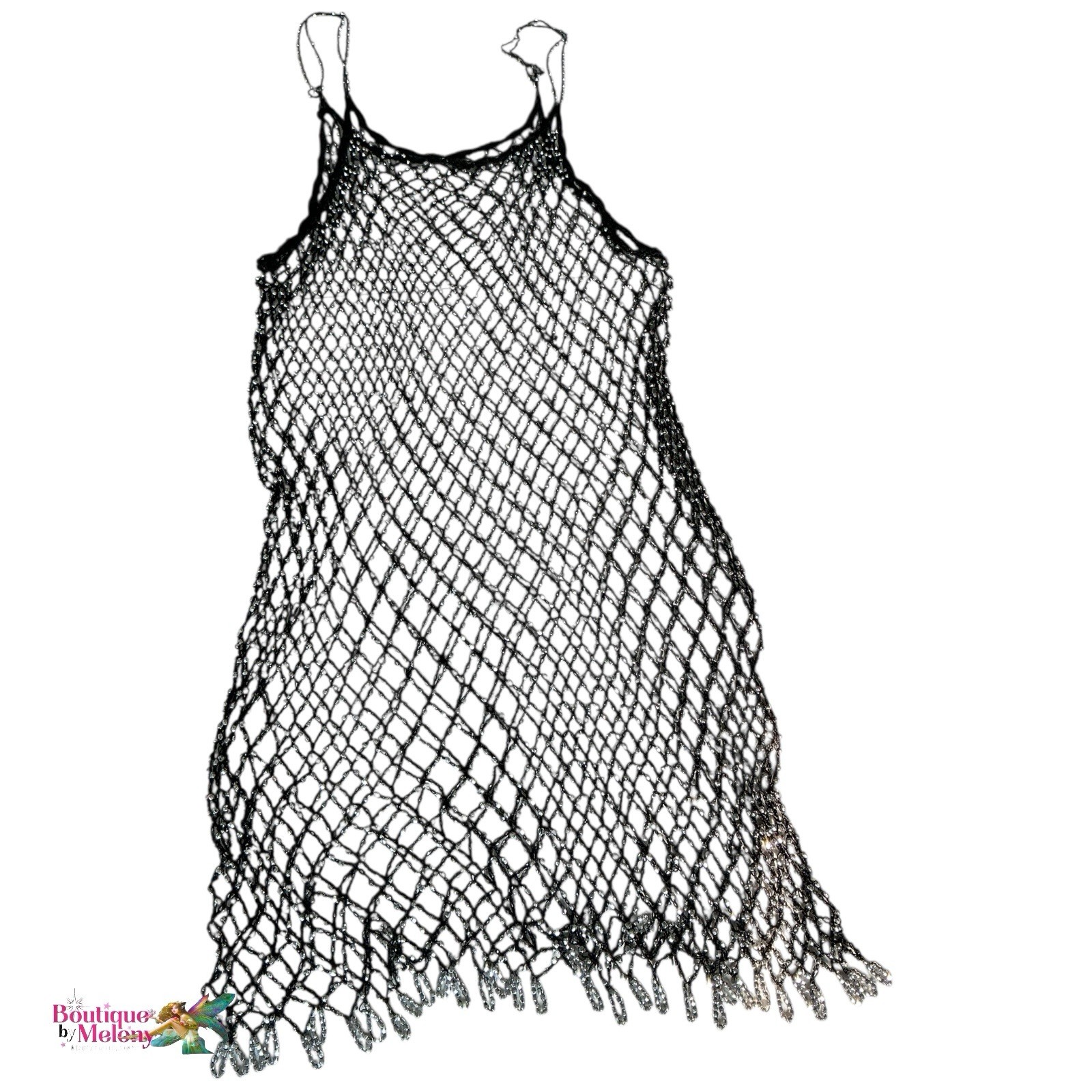 Fully Beaded Lightweight Fishnet Tank Dress Unknown Brand Mini Dress Strappy